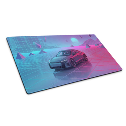 Audi RS7 Inspired Gray Pink Vaporwave Gaming Mouse Pad, Neon Luxury Sportback Desk Mat with Retro Futuristic Grid Sunset Artwork