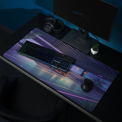 BMW E30 Touring Inspired Gold Purple Vaporwave Gaming Mouse Pad, Retro Wagon Desk Mat with Neon Sunset Garage Artwork