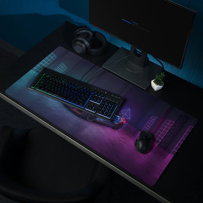 BMW M4 GT3 Inspired White Blue Vaporwave Gaming Mouse Pad, Neon Race Car Desk Mat with Futuristic Cyberpunk Garage Artwork