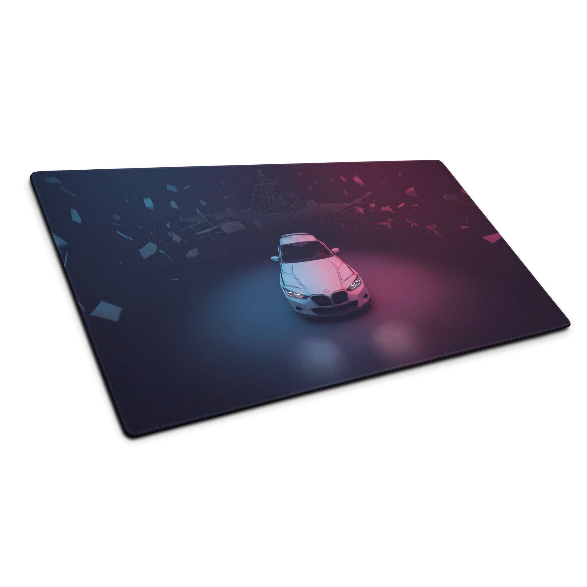 BMW Inspired Silver Pink Vaporwave Gaming Mouse Pad, Neon Luxury Roadster Desk Mat with Moody Retro Futuristic Abstract Artwork