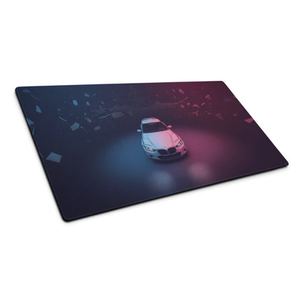BMW Inspired Silver Pink Vaporwave Gaming Mouse Pad, Neon Luxury Roadster Desk Mat with Moody Retro Futuristic Abstract Artwork