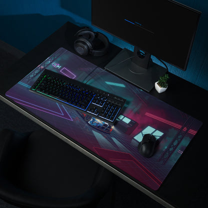BMW M4 GT3 Inspired White Blue Vaporwave Gaming Mouse Pad, Neon Race Car Desk Mat with Futuristic Cyberpunk Garage Artwork