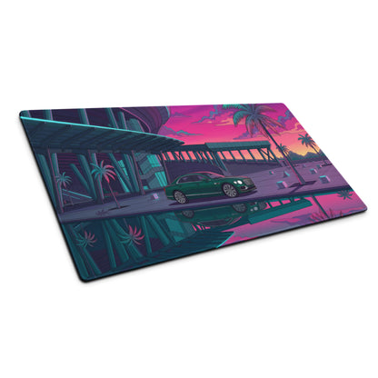 Bentley Continental GT Inspired Green Pink Vaporwave Gaming Mouse Pad, Neon Luxury Coupe Desk Mat with Retro Futuristic City Sunset Artwork