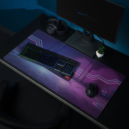 BMW M4 GT3 Inspired Blue White Vaporwave Gaming Mouse Pad, Neon Race Car Desk Mat with Futuristic Cyberpunk Garage Artwork