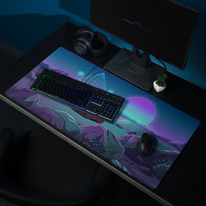 BMW M4 F82 Inspired Red Purple Vaporwave Gaming Mouse Pad, Neon Sports Coupe Desk Mat with Retro Futuristic Mountain Sunset Artwork