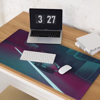 Porsche 911 Turbo 964 Inspired Teal Purple Vaporwave Gaming Mouse Pad, Neon Classic Supercar Desk Mat with Futuristic Geometric Garage Artwork
