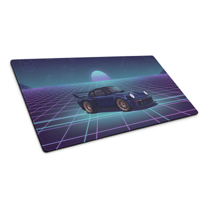 Porsche 911 GT2 993 Inspired Blue Purple Vaporwave Gaming Mouse Pad, Widebody Supercar Desk Mat with Neon Retro Futuristic Grid Artwork