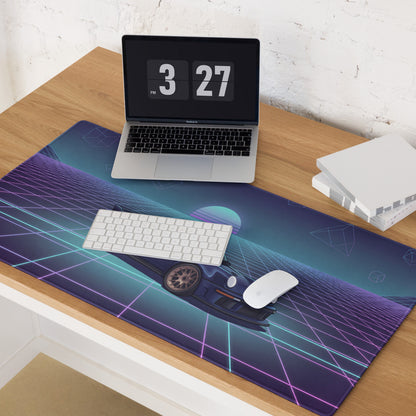 Porsche 911 GT2 993 Inspired Blue Purple Vaporwave Gaming Mouse Pad, Widebody Supercar Desk Mat with Neon Retro Futuristic Grid Artwork