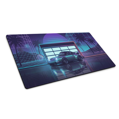 Porsche 911 GT2 993 Inspired Teal Purple Vaporwave Gaming Mouse Pad, Neon Widebody Supercar Desk Mat with Retro Futuristic Garage Artwork