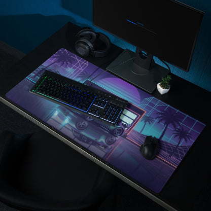 Porsche 911 GT2 993 Inspired Teal Purple Vaporwave Gaming Mouse Pad, Neon Widebody Supercar Desk Mat with Retro Futuristic Garage Artwork