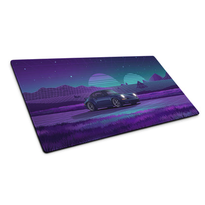 Porsche 911 Carrera 3.2 Inspired Blue Purple Vaporwave Gaming Mouse Pad, Retro Sports Car Desk Mat with Neon Grid Mountain Artwork