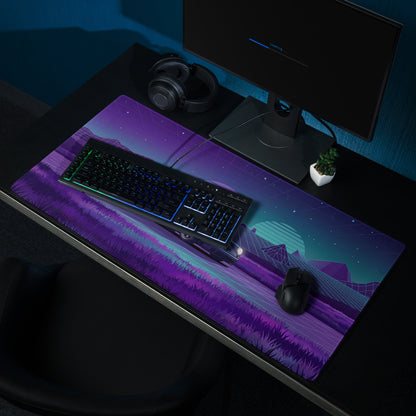 Porsche 911 Carrera 3.2 Inspired Blue Purple Vaporwave Gaming Mouse Pad, Retro Sports Car Desk Mat with Neon Grid Mountain Artwork