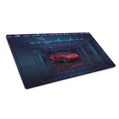 Lamborghini Countach Inspired Red Blue Vaporwave Gaming Mouse Pad, Retro Supercar Desk Mat with Neon Cyberpunk Garage Artwork