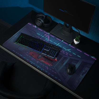Lamborghini Countach Inspired Red Blue Vaporwave Gaming Mouse Pad, Retro Supercar Desk Mat with Neon Cyberpunk Garage Artwork