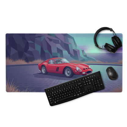 Ferrari 250 GTO Inspired Red Purple Vaporwave Gaming Mouse Pad, Classic Italian Race Car Desk Mat with Retro Futuristic Mountain Road Artwork