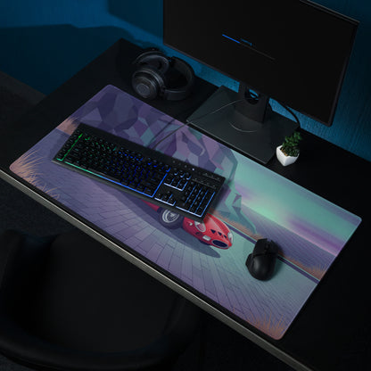 Ferrari 250 GTO Inspired Red Purple Vaporwave Gaming Mouse Pad, Classic Italian Race Car Desk Mat with Retro Futuristic Mountain Road Artwork