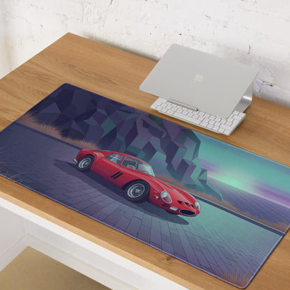 Ferrari 250 GTO Inspired Red Purple Vaporwave Gaming Mouse Pad, Classic Italian Race Car Desk Mat with Retro Futuristic Mountain Road Artwork