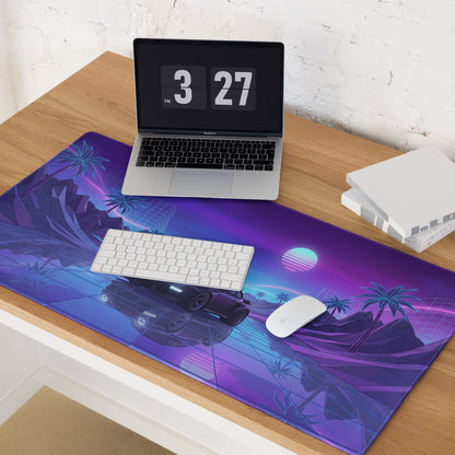 Porsche 911 Turbo 997 Inspired Black Purple Vaporwave Gaming Mouse Pad, Neon Sports Car Desk Mat with Retro Futuristic Sunset Artwork