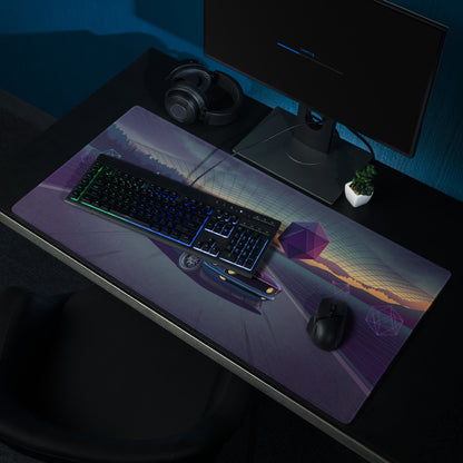 1969 Ford Mustang Fastback Inspired Blue Purple Vaporwave Gaming Mouse Pad, Classic Muscle Car Desk Mat with Neon Geometric Sunset Artwork
