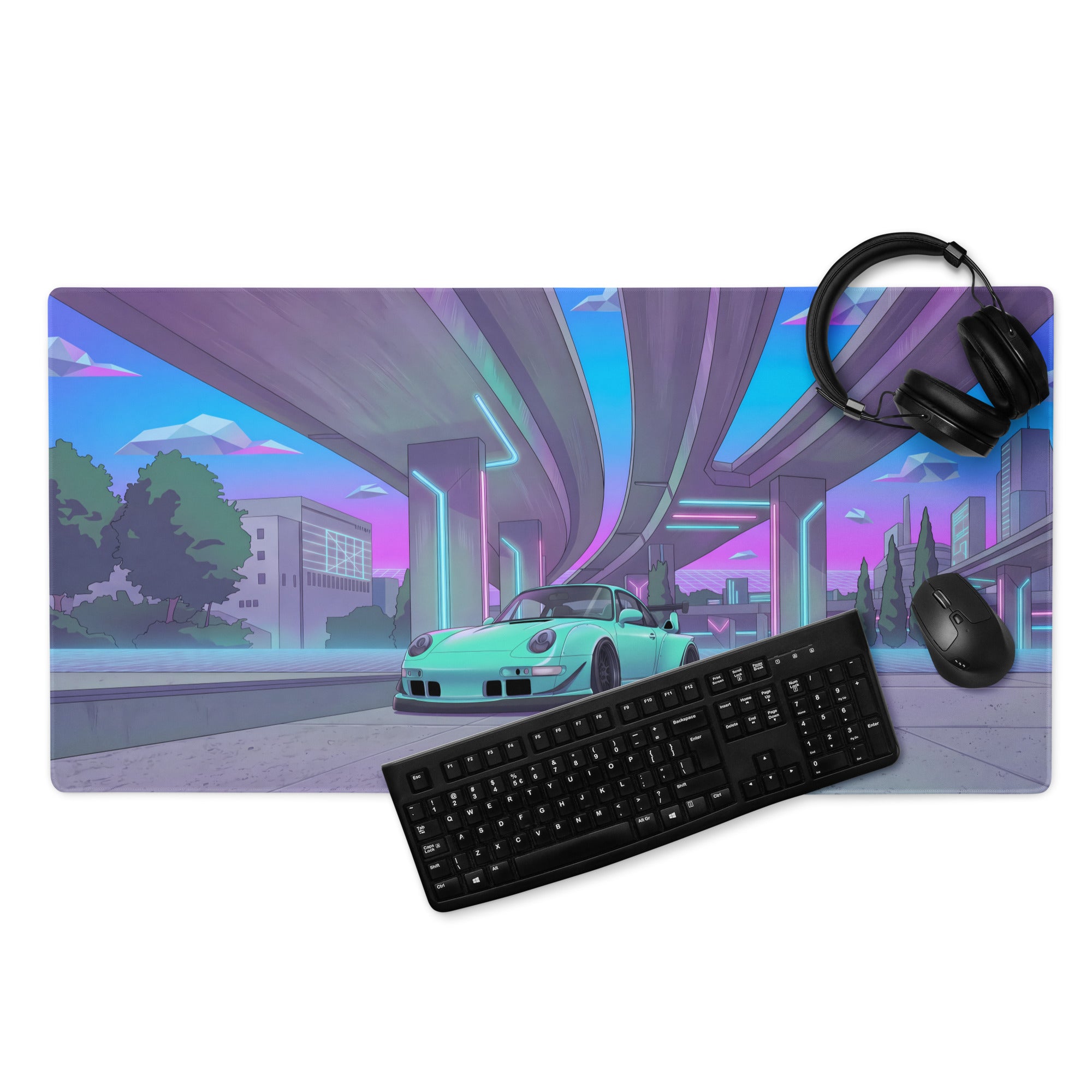 Neon Vaporwave City Mouse Pad - Mouse Pad Neon Pink Purple Blue Gaming Vibrant Retro Synthwave Desk Mat Digital Art