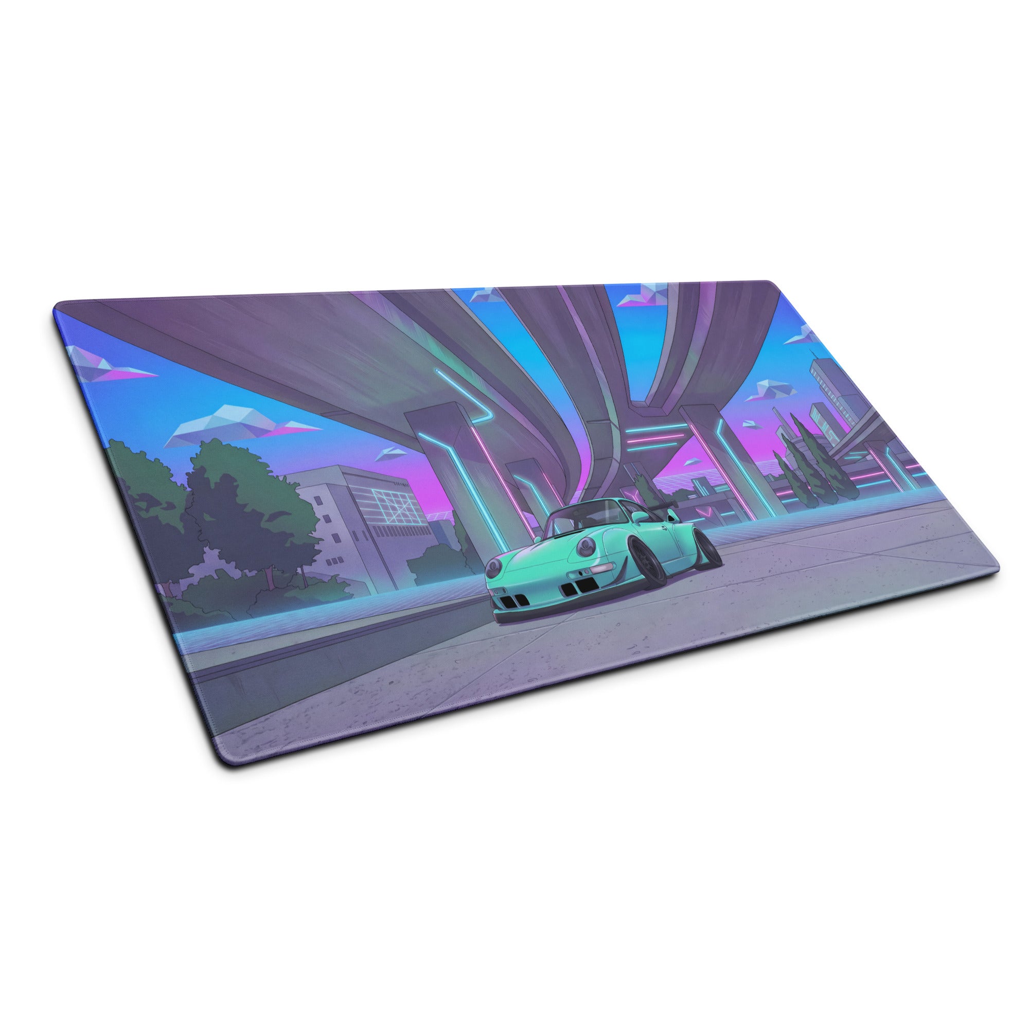 Neon Vaporwave City Mouse Pad - Mouse Pad Neon Pink Purple Blue Gaming Vibrant Retro Synthwave Desk Mat Digital Art