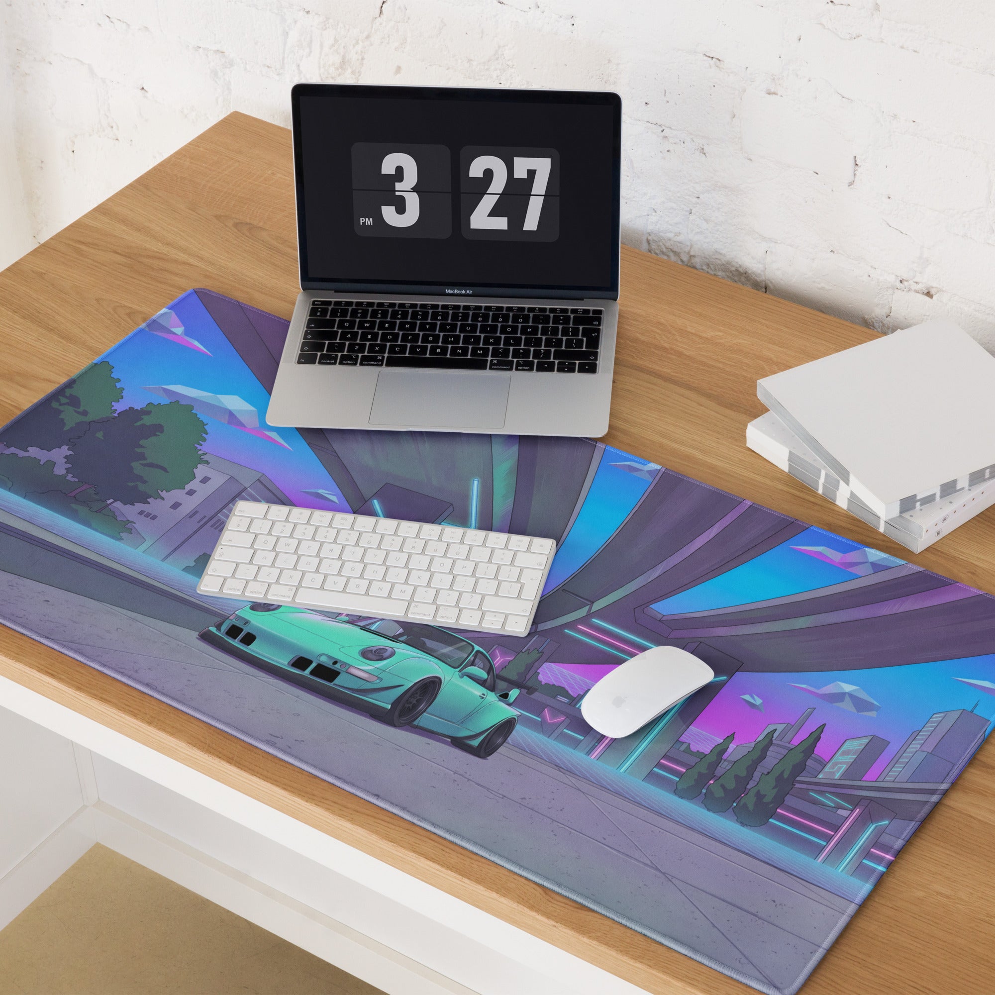 Neon Vaporwave City Mouse Pad - Mouse Pad Neon Pink Purple Blue Gaming Vibrant Retro Synthwave Desk Mat Digital Art