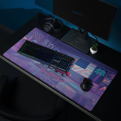 1969 Dodge Charger R/T Inspired Red Purple Vaporwave Gaming Mouse Pad, Classic American Muscle Car Desk Mat with Neon Retro Garage Artwork