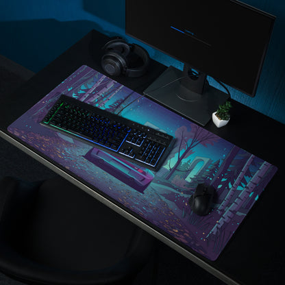 Porsche 911 Turbo 993 Inspired Teal Purple Vaporwave Gaming Mouse Pad, Classic Sports Car Desk Mat with Enchanted Neon Forest Artwork