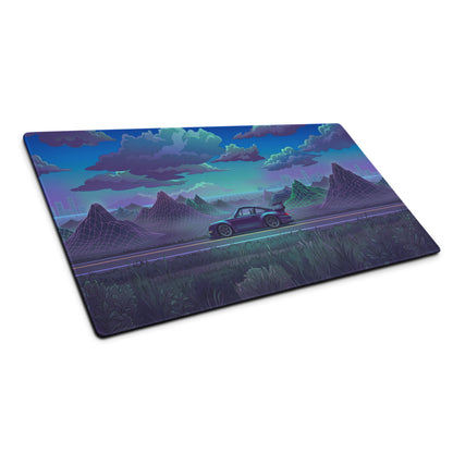 RWB Porsche 911 Inspired Purple Teal Vaporwave Gaming Mouse Pad, Classic Sports Car Desk Mat with Neon Mountain Road and Cloudscape Artwork