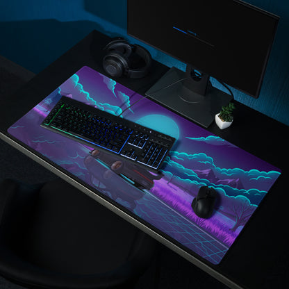 RWB Porsche 911 Turbo Inspired Purple Blue Vaporwave Gaming Mouse Pad, Neon Mountain Road Desk Mat with Retro Futuristic Crystal Artwork