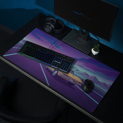 Chevrolet Corvette C2 Sting Ray Inspired Gold Purple Vaporwave Gaming Mouse Pad, Neon Highway Desk Mat with Retro Futuristic Classic Car Artwork