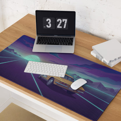 Chevrolet Corvette C2 Sting Ray Inspired Gold Purple Vaporwave Gaming Mouse Pad, Neon Highway Desk Mat with Retro Futuristic Classic Car Artwork