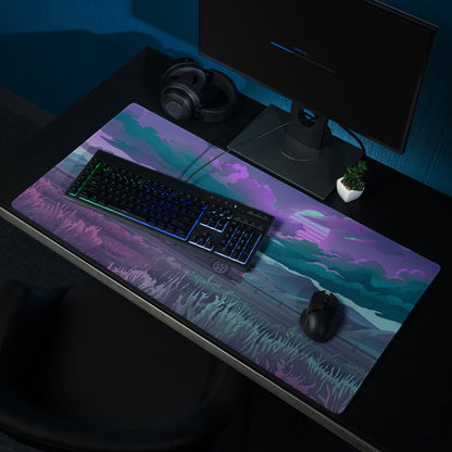 Porsche 911 964 RWB Inspired Purple Teal Vaporwave Gaming Mouse Pad, Moody Mountain Road Desk Mat with Retro Futuristic Widebody Car Artwork