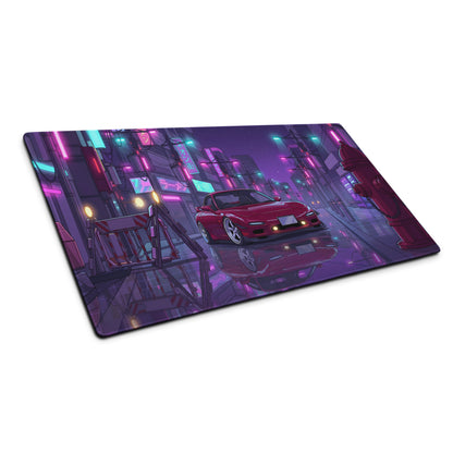 Mazda RX-7 FD Inspired Red Purple Vaporwave Gaming Mouse Pad, Neon JDM Sports Car Desk Mat with Retro Futuristic Japanese City Artwork