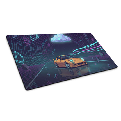 Mazda RX-7 FD Inspired Orange Purple Vaporwave Gaming Mouse Pad, Neon JDM Sports Car Desk Mat with Retro Futuristic Cyber Tunnel Artwork