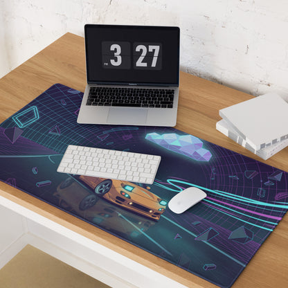 Mazda RX-7 FD Inspired Orange Purple Vaporwave Gaming Mouse Pad, Neon JDM Sports Car Desk Mat with Retro Futuristic Cyber Tunnel Artwork