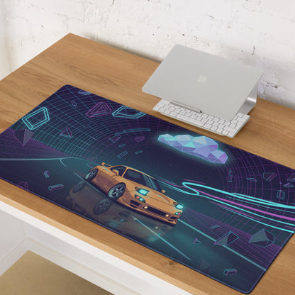 Mazda RX-7 FD Inspired Orange Purple Vaporwave Gaming Mouse Pad, Neon JDM Sports Car Desk Mat with Retro Futuristic Cyber Tunnel Artwork