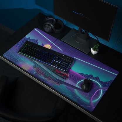 Toyota GR Supra A90 Inspired Red Purple Vaporwave Gaming Mouse Pad, Neon JDM Sports Car Desk Mat with Retro Futuristic Grid Sunset Artwork