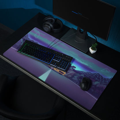 Honda Civic Type R EK9 Inspired Yellow Blue Vaporwave Gaming Mouse Pad, Neon JDM Hot Hatch Desk Mat with Retro Futuristic Mountain Road Artwork