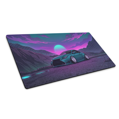 Lexus RC F Inspired Teal Purple Vaporwave Gaming Mouse Pad, Neon Japanese Luxury Sports Coupe Desk Mat with Retro Futuristic Mountain Sunset Artwork