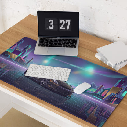 Nissan GT-R R35 Inspired Bronze Purple Vaporwave Gaming Mouse Pad, Neon JDM Supercar Desk Mat with Retro Futuristic Cyber City Artwork