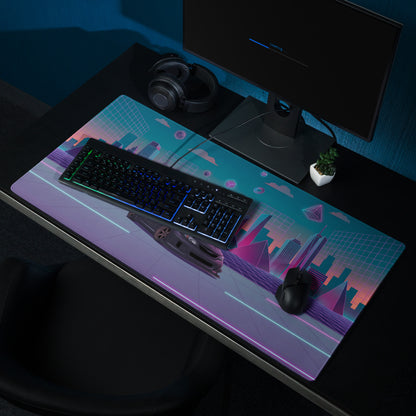 Subaru Impreza WRX STI Hatchback Inspired Black Pink Vaporwave Gaming Mouse Pad, Neon JDM Rally Car Desk Mat with Retro Futuristic Cyber City Artwork