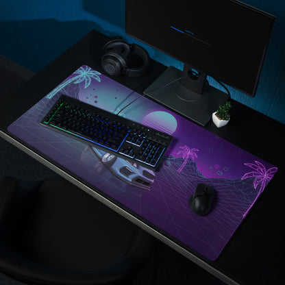 Subaru WRX STI VA Inspired Blue Purple Vaporwave Gaming Mouse Pad, Neon JDM Rally Car Desk Mat with Retro Futuristic Palm Grid Artwork