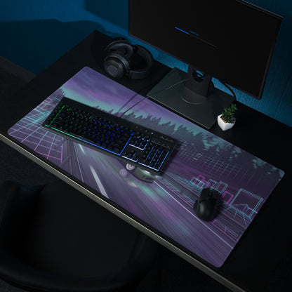 Honda Civic Si EM1 Inspired Green Purple Vaporwave Gaming Mouse Pad, Neon JDM Tuner Car Desk Mat with Retro Futuristic Highway Artwork