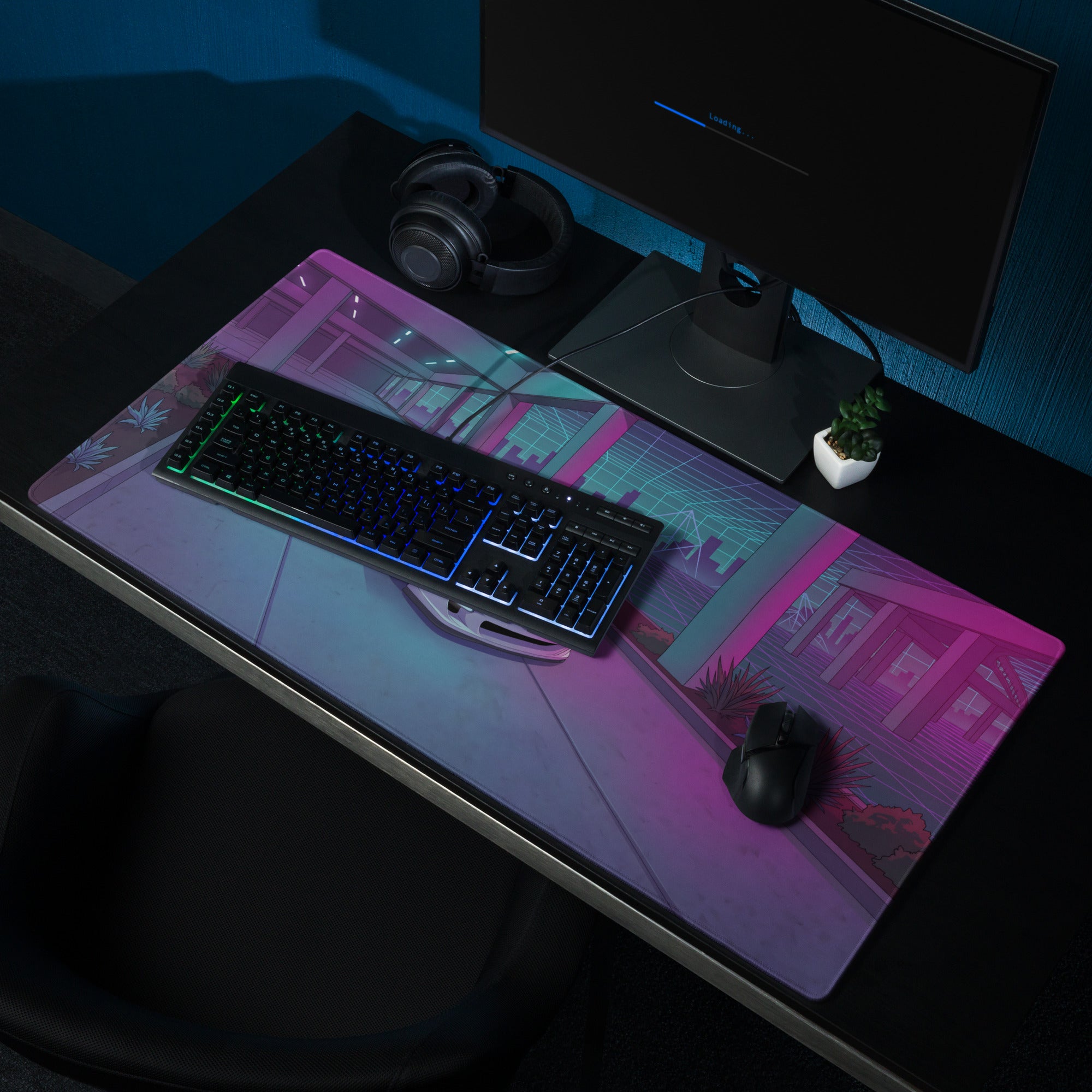 Toyota Supra MK4 A80 Inspired White Purple Vaporwave Gaming Mouse Pad, Neon JDM Sports Car Desk Mat with Retro Futuristic Cyber City Artwork