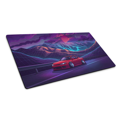 Nissan Silvia S15 Inspired Red Purple Vaporwave Gaming Mouse Pad, Neon JDM Drift Car Desk Mat with Retro Futuristic Mountain Sunset Artwork