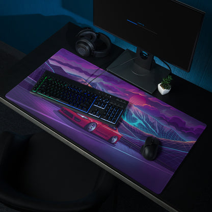 Nissan Silvia S15 Inspired Red Purple Vaporwave Gaming Mouse Pad, Neon JDM Drift Car Desk Mat with Retro Futuristic Mountain Sunset Artwork
