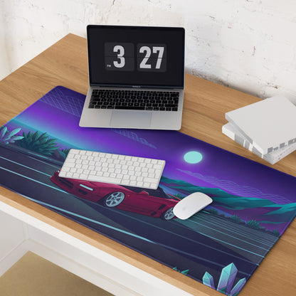 Honda NSX Inspired Red Purple Vaporwave Gaming Mouse Pad, Neon JDM Supercar Desk Mat with Retro Futuristic Moonlit Coastal Crystal Artwork