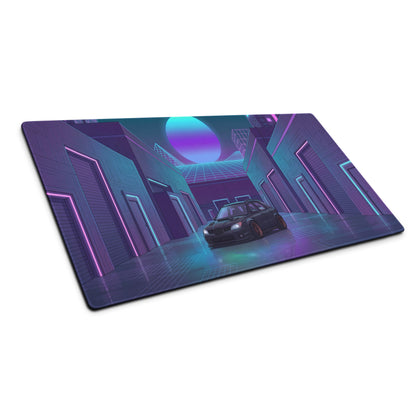 Subaru Impreza WRX Wagon Inspired Black Purple Vaporwave Gaming Mouse Pad, Neon JDM Tuner Car Desk Mat with Retro Futuristic Cyber City Art