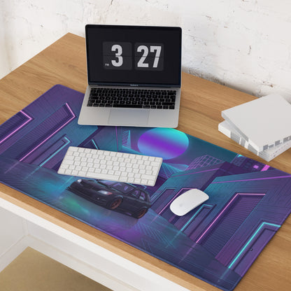 Subaru Impreza WRX Wagon Inspired Black Purple Vaporwave Gaming Mouse Pad, Neon JDM Tuner Car Desk Mat with Retro Futuristic Cyber City Art
